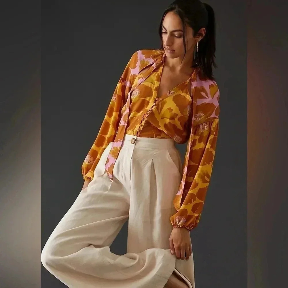 NWT Maeve Tie-Neck  Silk Blouse
